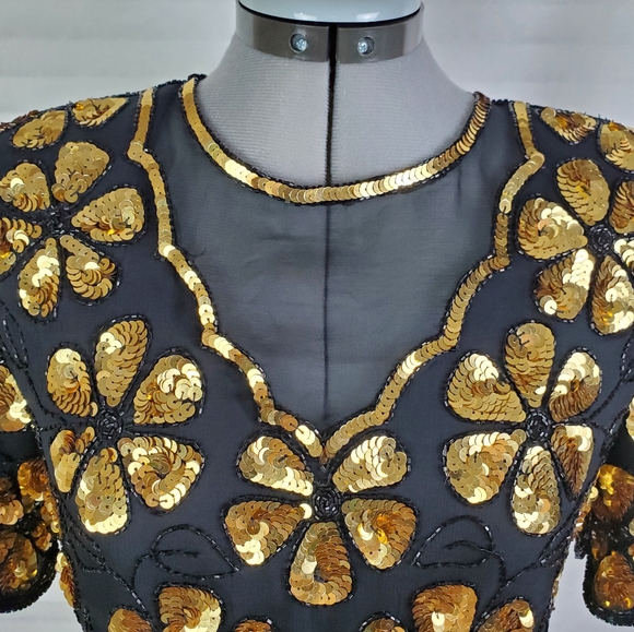 LAST CHANCE Vtg Laurence Kazar sequin beaded 100% silk top Small - Picture 5 of 13